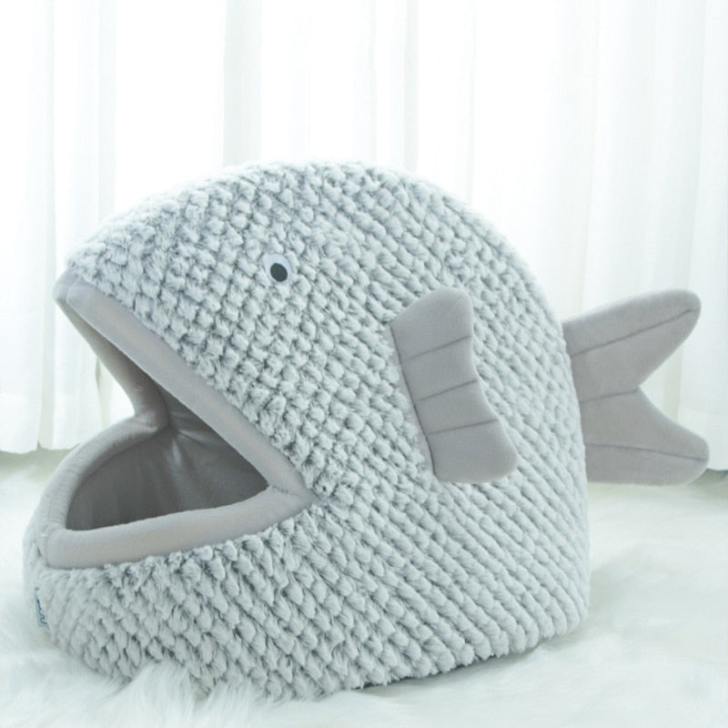 Cawayi Kennel Soft Pet House Dog Bed for Dogs Cats Small Animals Products Semi-enclosed Fish-shaped Cartoon Cat Pet Beds D2033