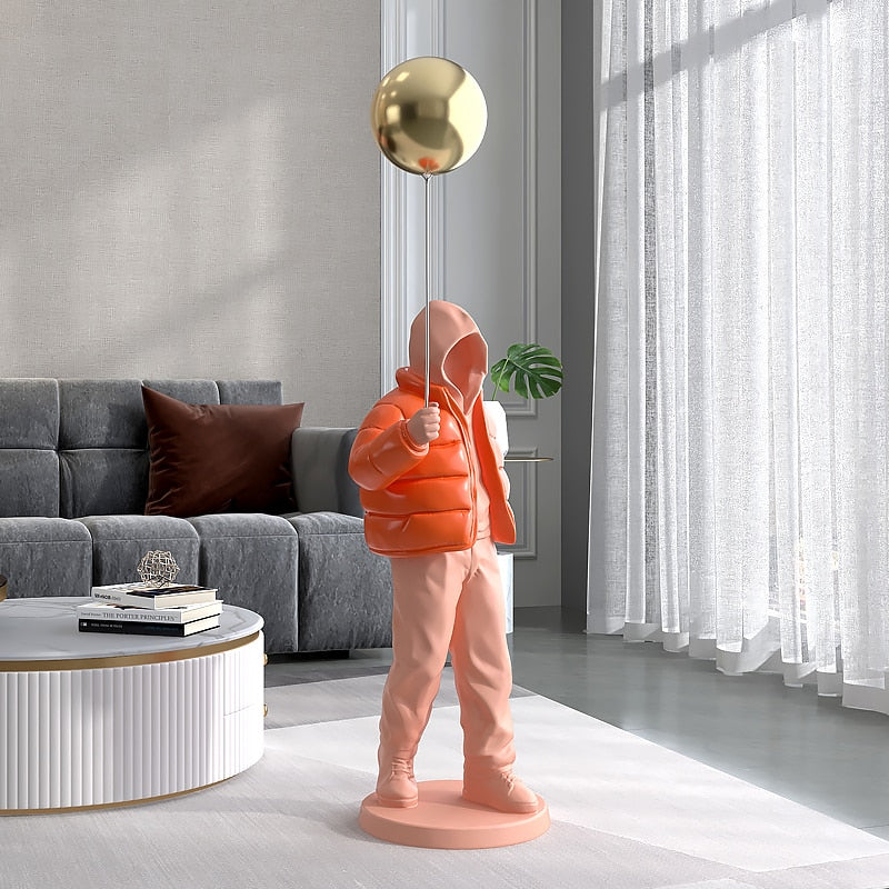 Nordic Style Originality Balloon Boy Floor Figure Statue Home Decoration Large Landing Living Room Decor Sculpture Figurine