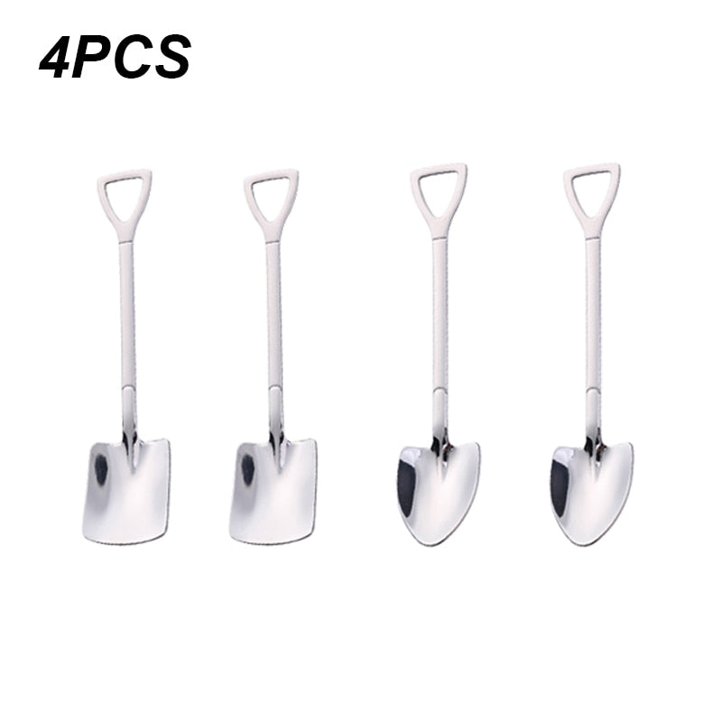 4/8PCS Shovel Spoons Stainless Steel TeaSpoons Creative Coffee Spoon For Ice cream Dessert Scoop Tableware Cutlery set