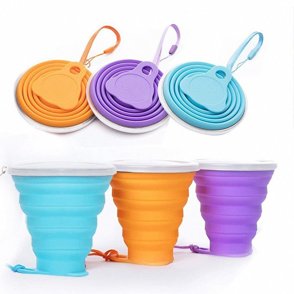 Folding Cups 270ml BPA FREE Food Grade Water Cup Travel Silicone Retractable Coloured Portable Outdoor Coffee Handcup