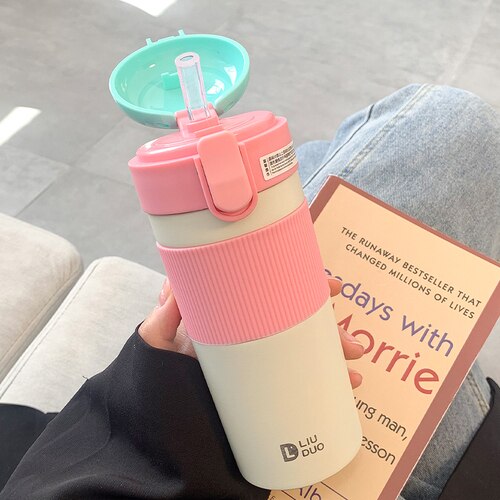 Portable Coffee Vacuum Thermos Bottle Straw Travel Sport Insulated Stainless Steel Thermal Mug Garrafa Termica School Office Cup