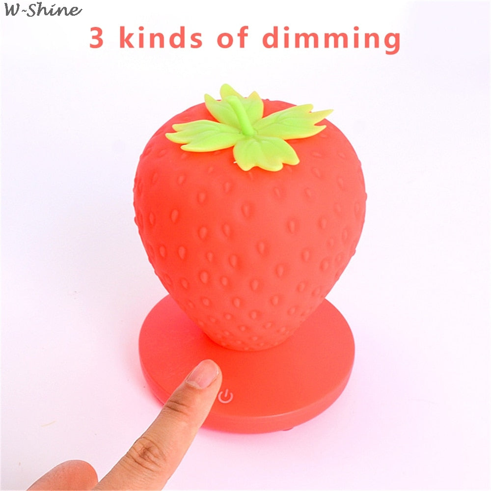 Touch Dimmable LED Night Light Silicone Strawberry Nightlight USB Bedside Lamp For Baby Children Kids Gift Bedroom Decoration