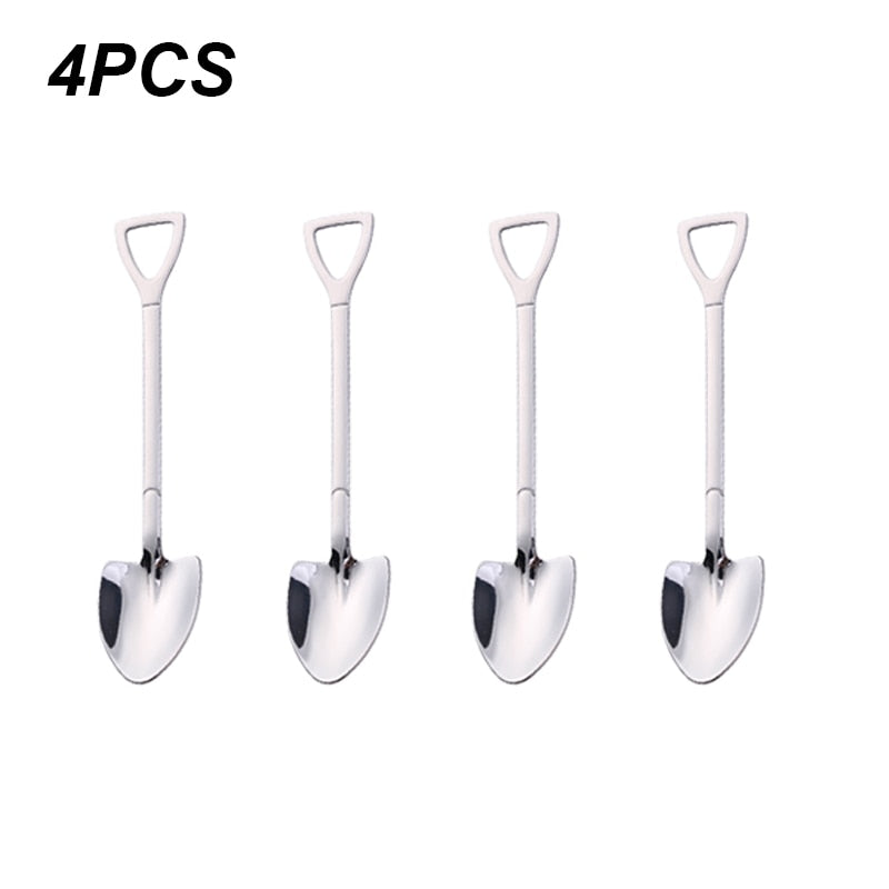 4/8PCS Shovel Spoons Stainless Steel TeaSpoons Creative Coffee Spoon For Ice cream Dessert Scoop Tableware Cutlery set