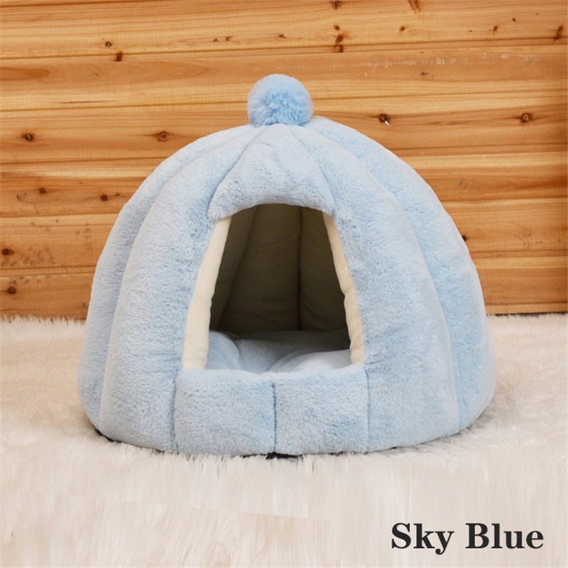 Pet Cat Dog Cute House Bed Mat Warm Soft Removeable Kennel Nest Pet Basket Tyteps Funny Fruit Pumpkin House For Cat Dog House