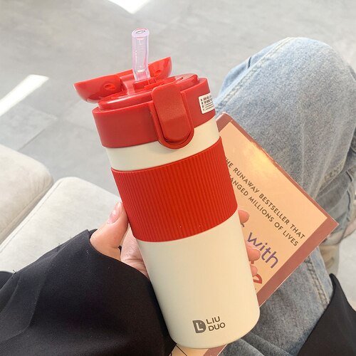 Portable Coffee Vacuum Thermos Bottle Straw Travel Sport Insulated Stainless Steel Thermal Mug Garrafa Termica School Office Cup