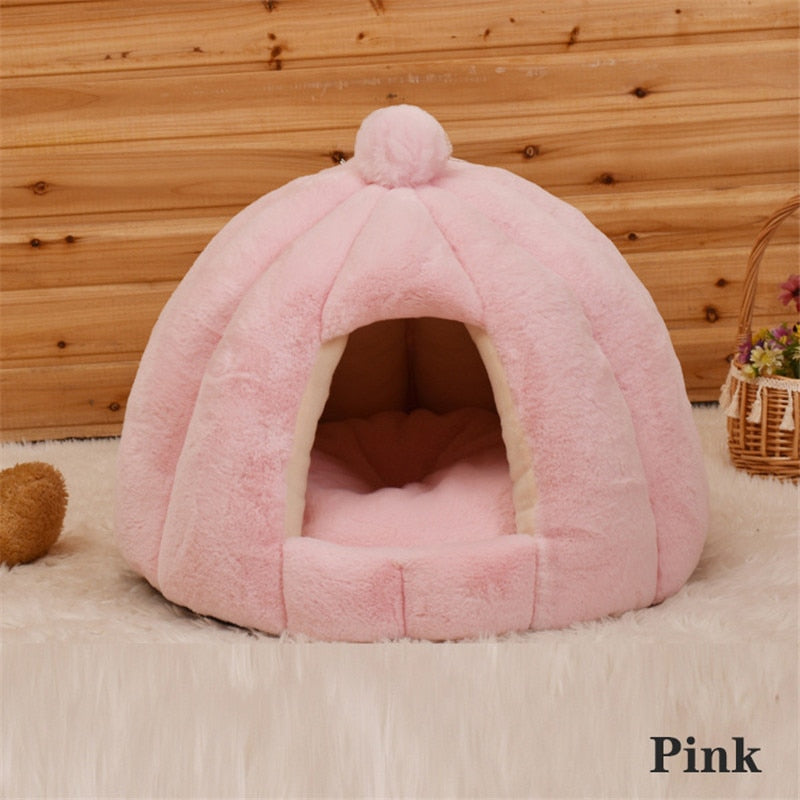 Pet Cat Dog Cute House Bed Mat Warm Soft Removeable Kennel Nest Pet Basket Tyteps Funny Fruit Pumpkin House For Cat Dog House