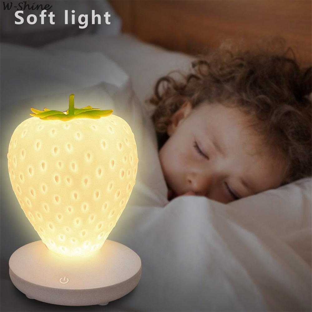 Touch Dimmable LED Night Light Silicone Strawberry Nightlight USB Bedside Lamp For Baby Children Kids Gift Bedroom Decoration