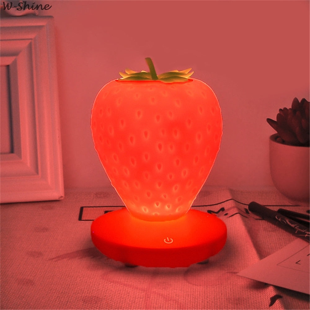 Touch Dimmable LED Night Light Silicone Strawberry Nightlight USB Bedside Lamp For Baby Children Kids Gift Bedroom Decoration