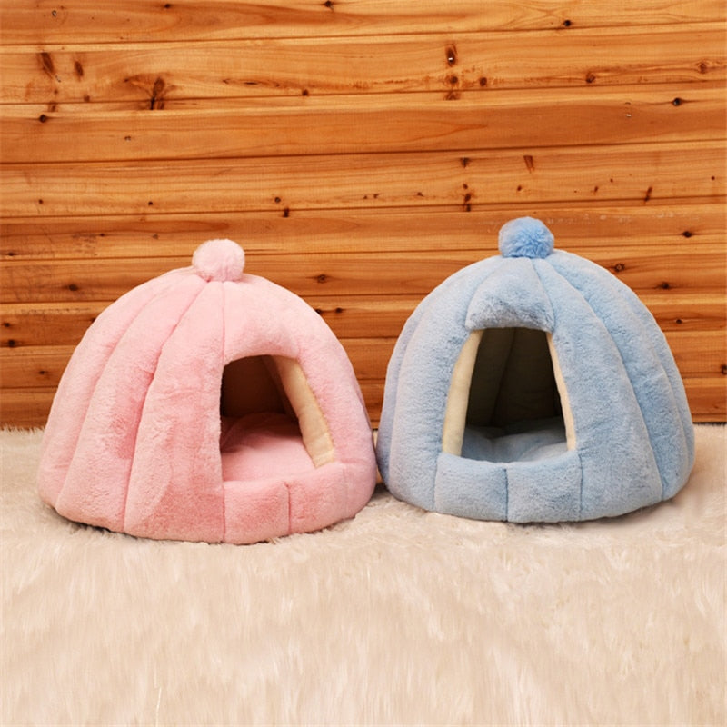 Pet Cat Dog Cute House Bed Mat Warm Soft Removeable Kennel Nest Pet Basket Tyteps Funny Fruit Pumpkin House For Cat Dog House