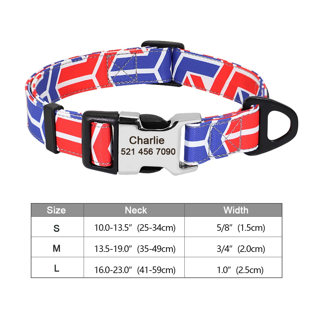 Personalized Dog Accessories Collar Nylon Printed Pet Puppy Collar Dog ID Collars Free Engraved ID for Small Medium Large Dogs