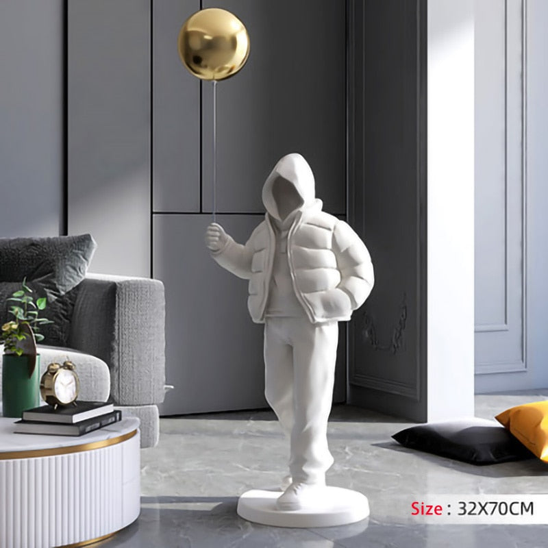 Nordic Style Originality Balloon Boy Floor Figure Statue Home Decoration Large Landing Living Room Decor Sculpture Figurine