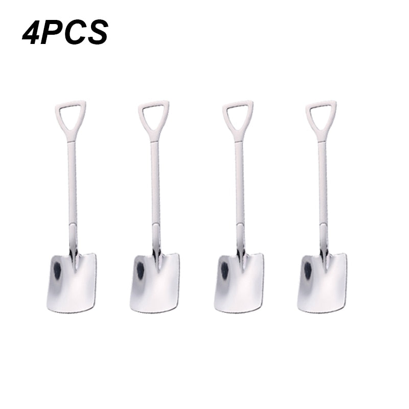 4/8PCS Shovel Spoons Stainless Steel TeaSpoons Creative Coffee Spoon For Ice cream Dessert Scoop Tableware Cutlery set