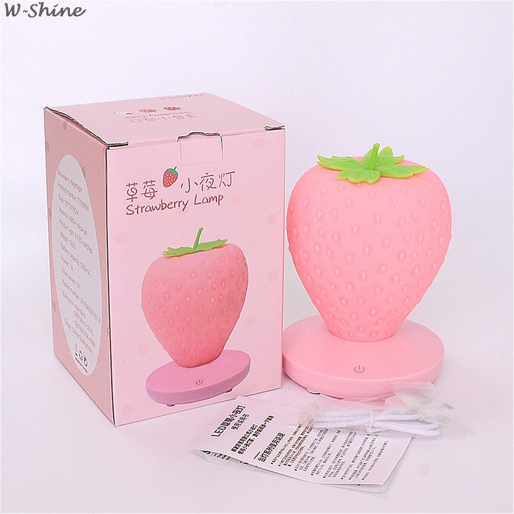 Touch Dimmable LED Night Light Silicone Strawberry Nightlight USB Bedside Lamp For Baby Children Kids Gift Bedroom Decoration