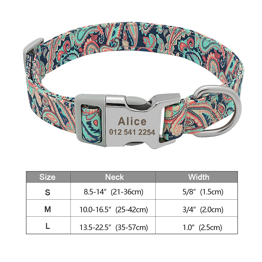 Personalized Dog Accessories Collar Nylon Printed Pet Puppy Collar Dog ID Collars Free Engraved ID for Small Medium Large Dogs