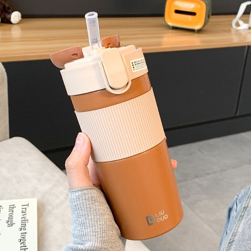 Portable Coffee Vacuum Thermos Bottle Straw Travel Sport Insulated Stainless Steel Thermal Mug Garrafa Termica School Office Cup