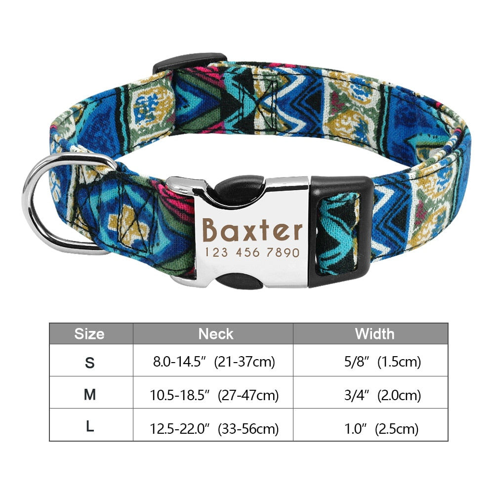 Personalized Dog Accessories Collar Nylon Printed Pet Puppy Collar Dog ID Collars Free Engraved ID for Small Medium Large Dogs