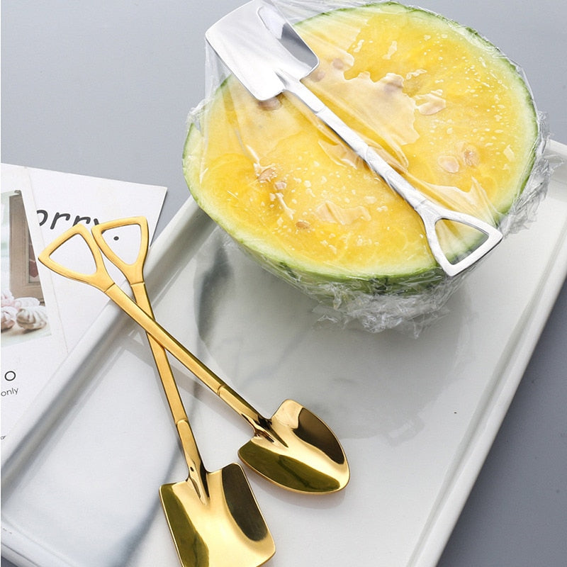 4/8PCS Shovel Spoons Stainless Steel TeaSpoons Creative Coffee Spoon For Ice cream Dessert Scoop Tableware Cutlery set