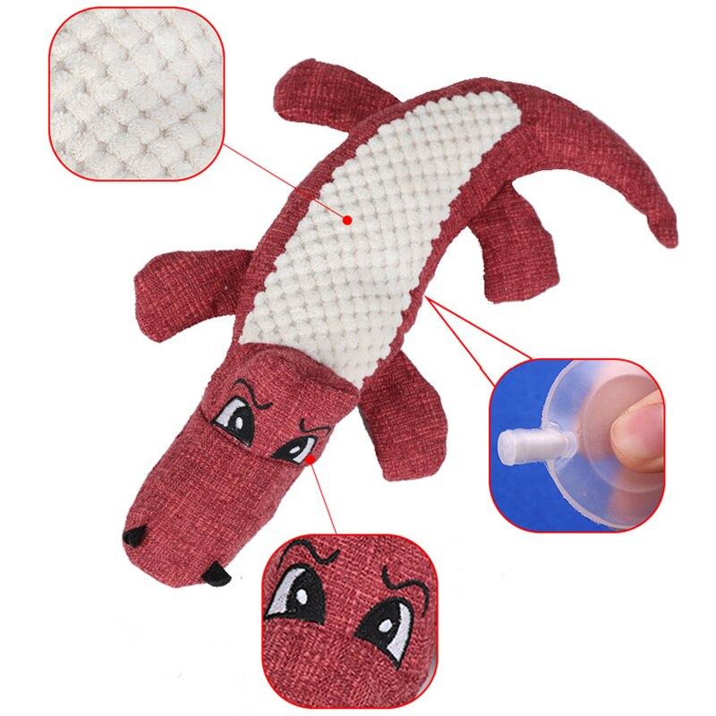 Cartoon Crocodile Linen Dog Toy Bite Resistance Soft Plush Pet Teeth Cleaning Chew Toy Interactive Puppy Cat Squeak Sound Toys