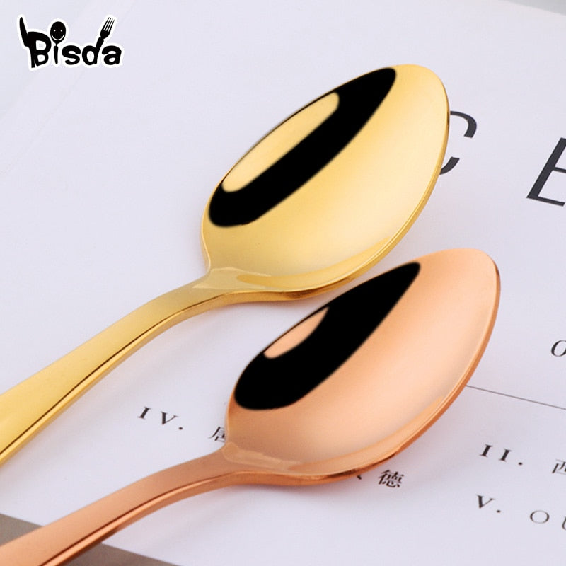 8pcs Tea Spoons Stainless Steel Coffee Spoon Creative Gold Mini Spoon Colorful Dessert Ice Cream Scoop Dinnerware Set for Party