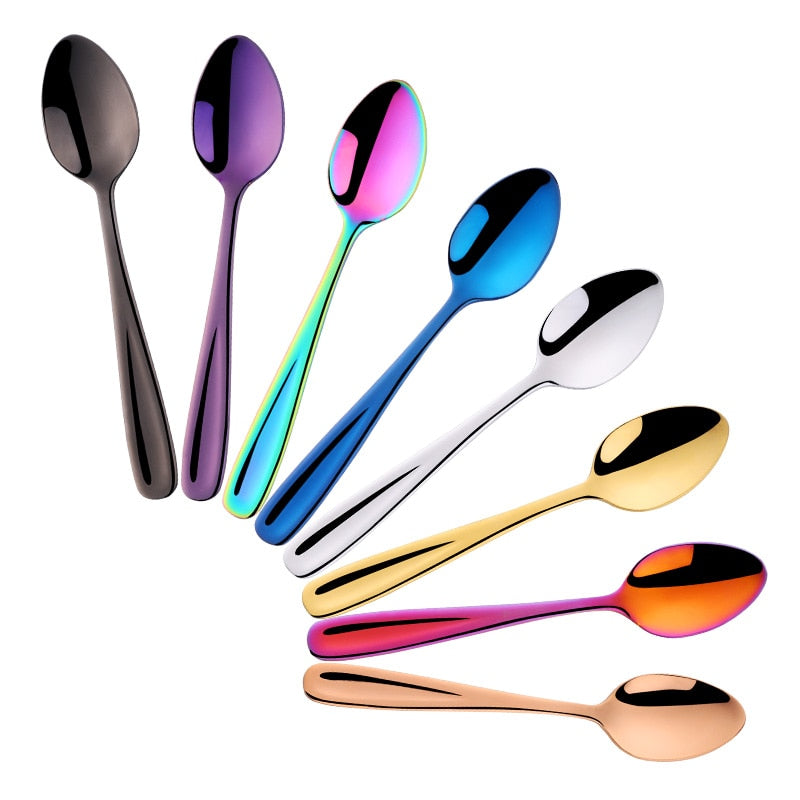 8pcs Tea Spoons Stainless Steel Coffee Spoon Creative Gold Mini Spoon Colorful Dessert Ice Cream Scoop Dinnerware Set for Party