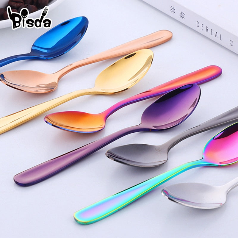 8pcs Tea Spoons Stainless Steel Coffee Spoon Creative Gold Mini Spoon Colorful Dessert Ice Cream Scoop Dinnerware Set for Party