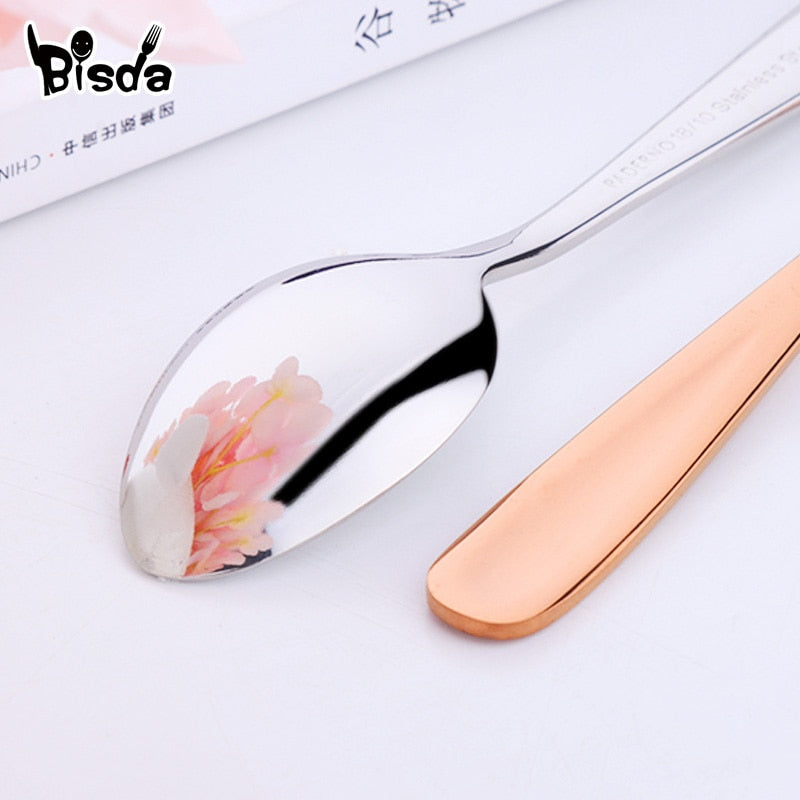 8pcs Tea Spoons Stainless Steel Coffee Spoon Creative Gold Mini Spoon Colorful Dessert Ice Cream Scoop Dinnerware Set for Party