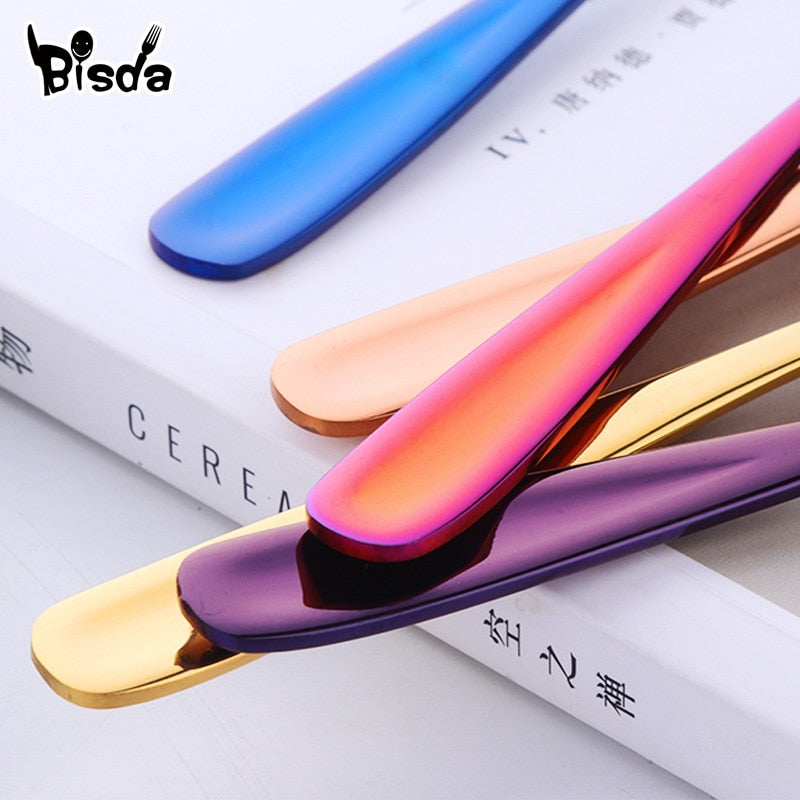 8pcs Tea Spoons Stainless Steel Coffee Spoon Creative Gold Mini Spoon Colorful Dessert Ice Cream Scoop Dinnerware Set for Party