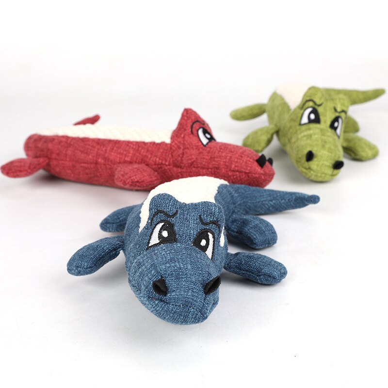 Cartoon Crocodile Linen Dog Toy Bite Resistance Soft Plush Pet Teeth Cleaning Chew Toy Interactive Puppy Cat Squeak Sound Toys