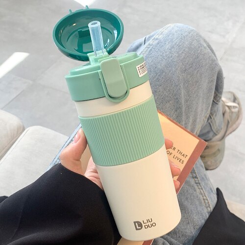 Portable Coffee Vacuum Thermos Bottle Straw Travel Sport Insulated Stainless Steel Thermal Mug Garrafa Termica School Office Cup