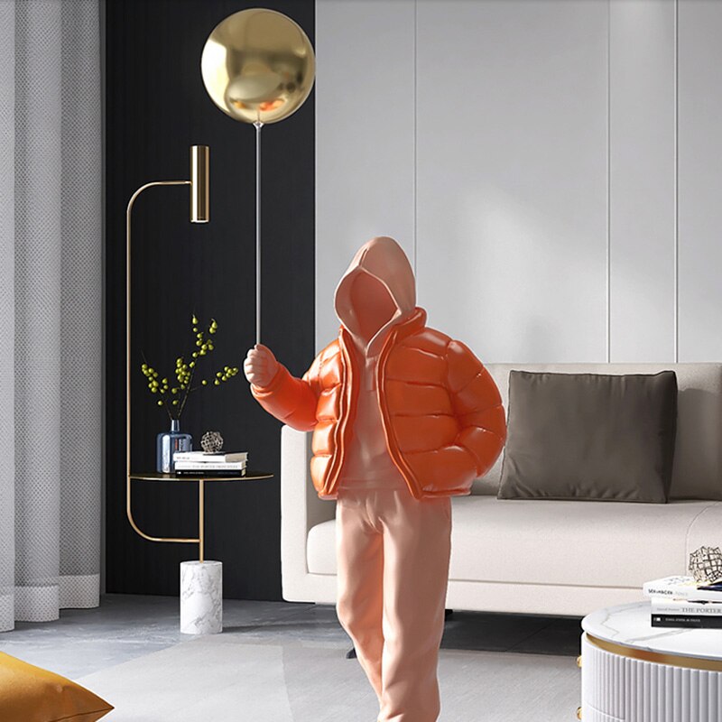 Nordic Style Originality Balloon Boy Floor Figure Statue Home Decoration Large Landing Living Room Decor Sculpture Figurine