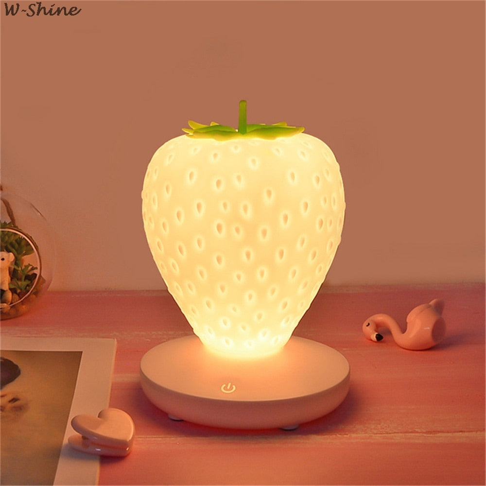 Touch Dimmable LED Night Light Silicone Strawberry Nightlight USB Bedside Lamp For Baby Children Kids Gift Bedroom Decoration