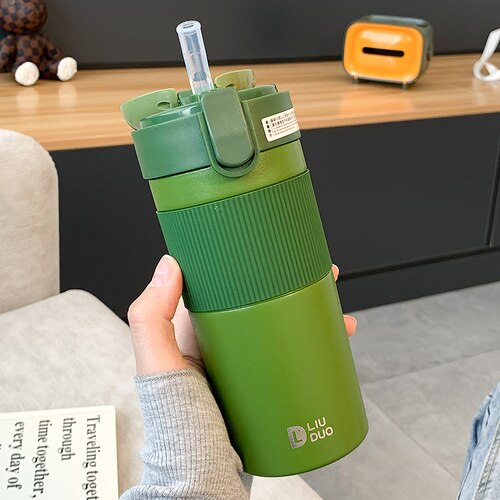 Portable Coffee Vacuum Thermos Bottle Straw Travel Sport Insulated Stainless Steel Thermal Mug Garrafa Termica School Office Cup