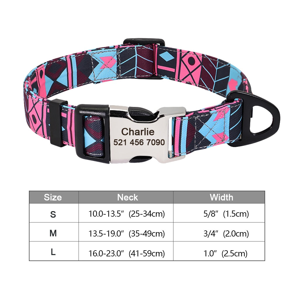 Personalized Dog Accessories Collar Nylon Printed Pet Puppy Collar Dog ID Collars Free Engraved ID for Small Medium Large Dogs