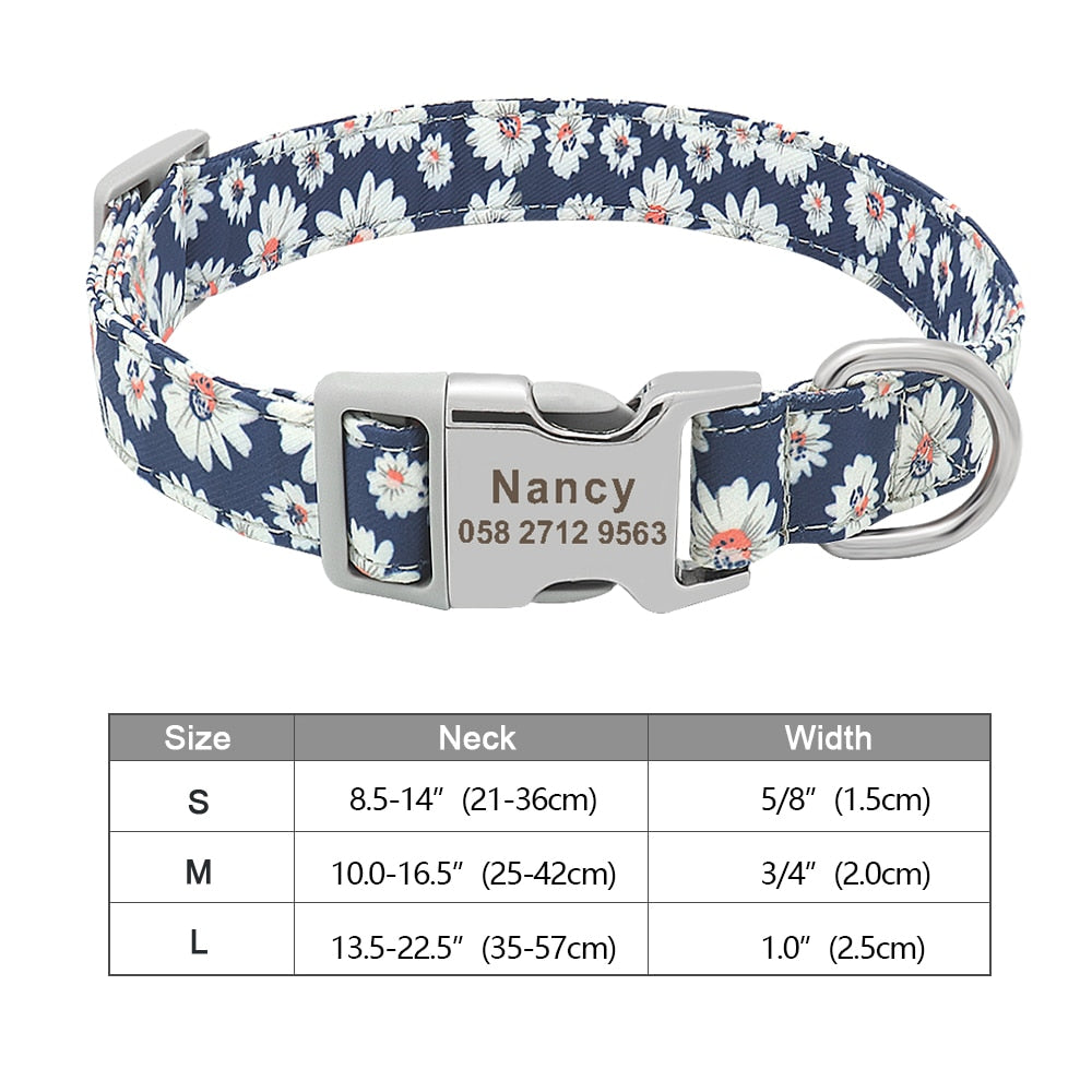 Personalized Dog Accessories Collar Nylon Printed Pet Puppy Collar Dog ID Collars Free Engraved ID for Small Medium Large Dogs