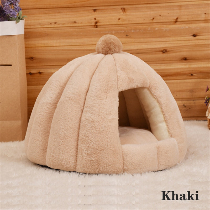 Pet Cat Dog Cute House Bed Mat Warm Soft Removeable Kennel Nest Pet Basket Tyteps Funny Fruit Pumpkin House For Cat Dog House