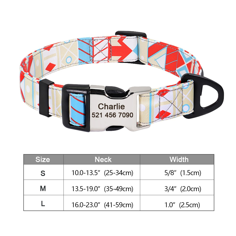 Personalized Dog Accessories Collar Nylon Printed Pet Puppy Collar Dog ID Collars Free Engraved ID for Small Medium Large Dogs