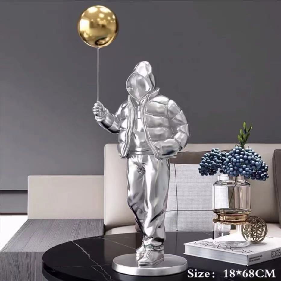 Nordic Style Originality Balloon Boy Floor Figure Statue Home Decoration Large Landing Living Room Decor Sculpture Figurine