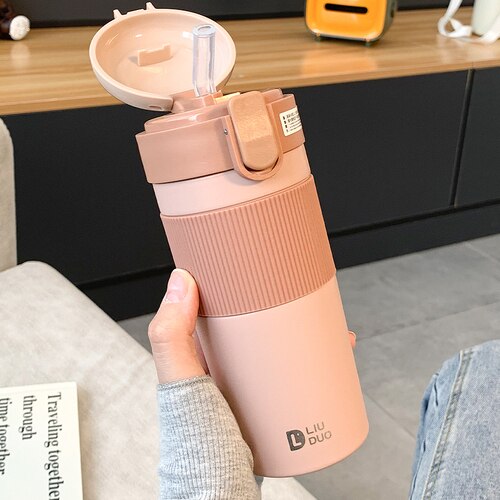 Portable Coffee Vacuum Thermos Bottle Straw Travel Sport Insulated Stainless Steel Thermal Mug Garrafa Termica School Office Cup