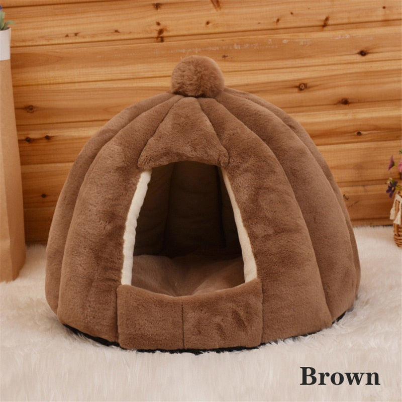 Pet Cat Dog Cute House Bed Mat Warm Soft Removeable Kennel Nest Pet Basket Tyteps Funny Fruit Pumpkin House For Cat Dog House