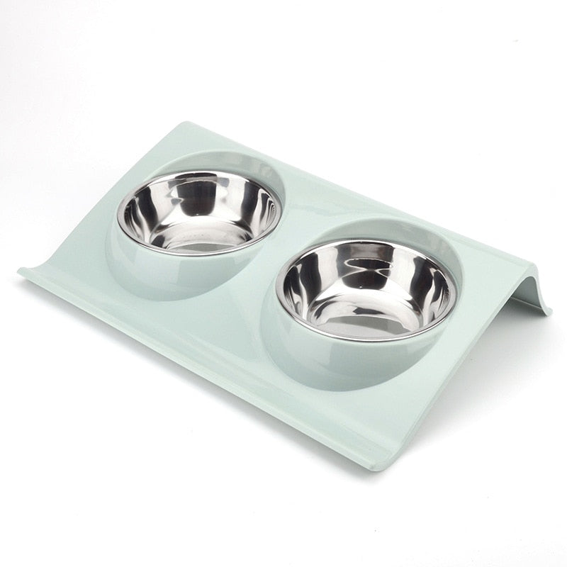 Pet Double Bowl Food Feeder Stainless Steel Cat Food Bowl Splash-proof Food Slope Plastic Non-slip Pet Dog Bowl Pet Supplies