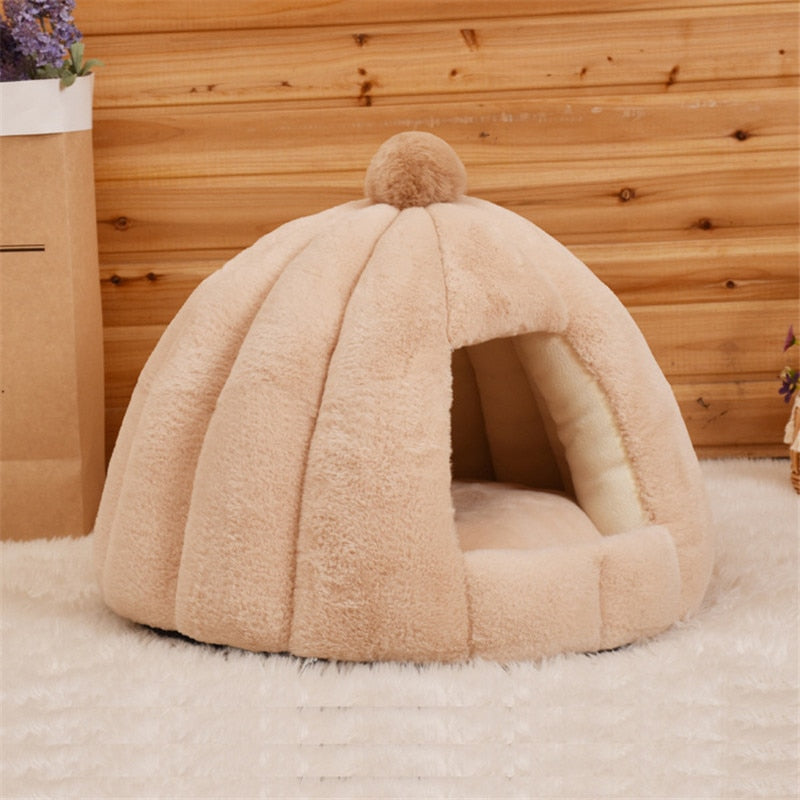 Pet Cat Dog Cute House Bed Mat Warm Soft Removeable Kennel Nest Pet Basket Tyteps Funny Fruit Pumpkin House For Cat Dog House