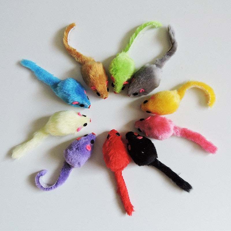 5Pcs Furry Plush Cat Toy Soft Solid Interactive Mice Mouse Toys For Funny Kitten Pet Cats Playing Scratch Training Game Supplies