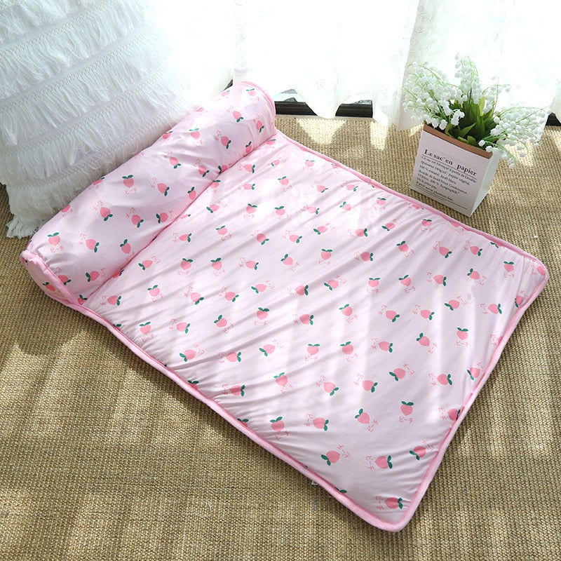 Summer Dog Bed Mat Ice Cool Pet Dog Cat Nest Mat With Pillow Washable Anti-slip Pet Sleeping Mat