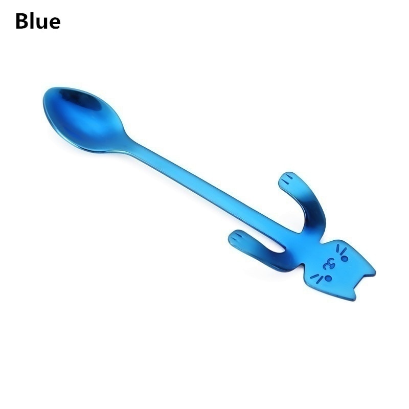 Stainless Steel Coffee Spoon Lovely Cute Cat Shape Teaspoon Dessert Snack Scoop Ice Cream Mini Spoons Tableware Kitchen Tools