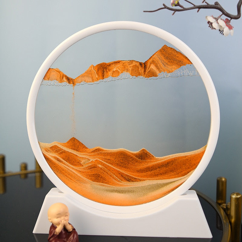 3D Flowing Sand Ornament 7 Inch Art Painting Deep Sea Sandscape Moving Sand Picture Hourglass Rectangle Round Glass Home Decor