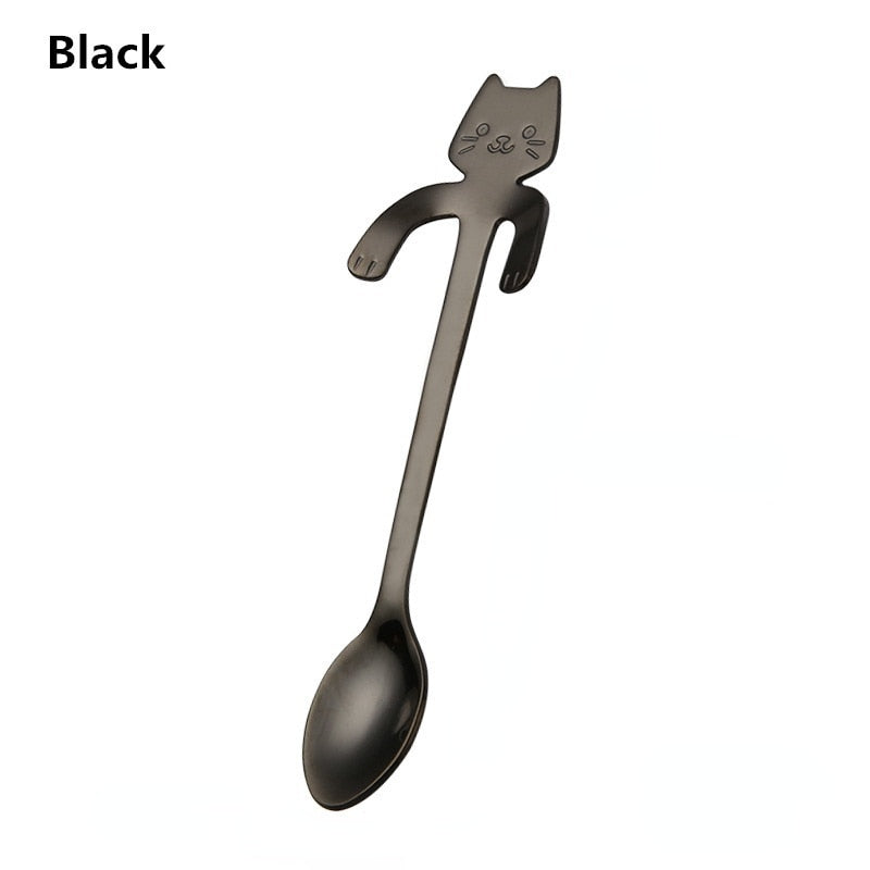 Stainless Steel Coffee Spoon Lovely Cute Cat Shape Teaspoon Dessert Snack Scoop Ice Cream Mini Spoons Tableware Kitchen Tools