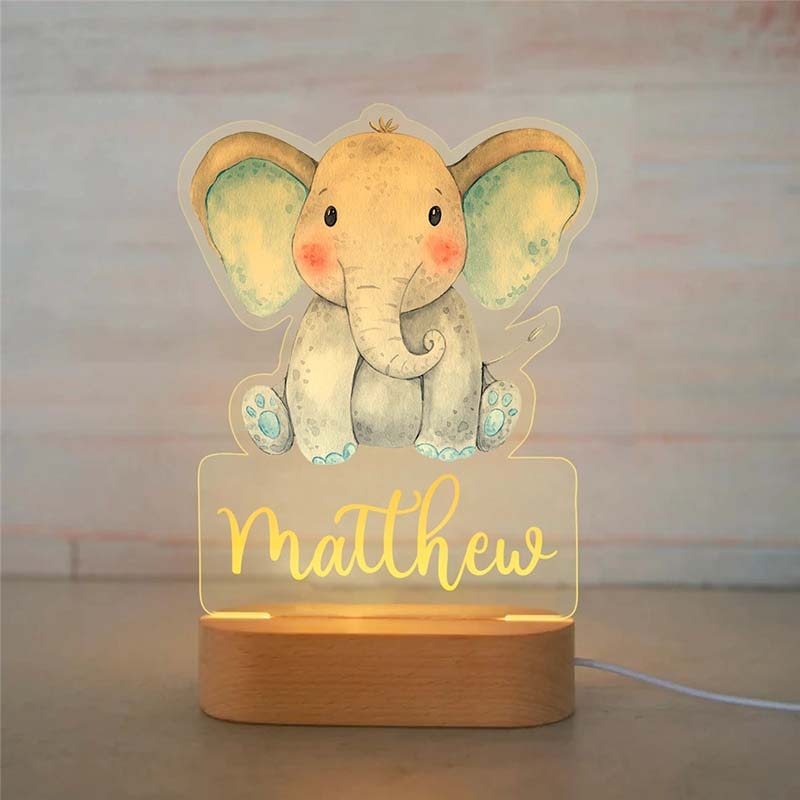 Personalized Baby Elephant Lion LED USB 7 Colors Night Light Custom Name Acrylic Lamp For Kids Children Bedroom Home Decoration