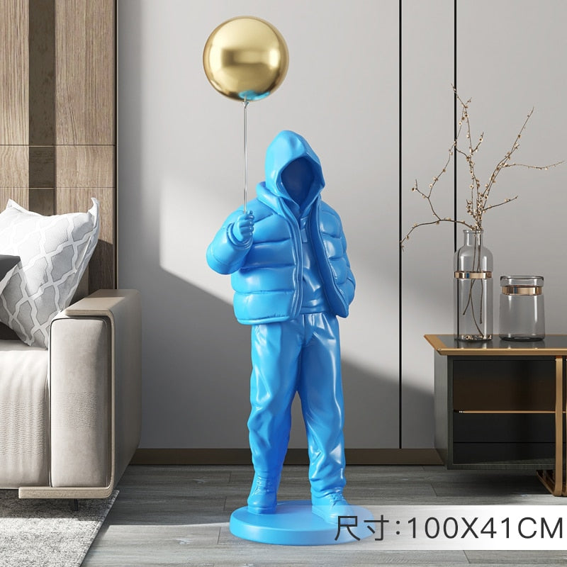 Nordic Style Originality Balloon Boy Floor Figure Statue Home Decoration Large Landing Living Room Decor Sculpture Figurine