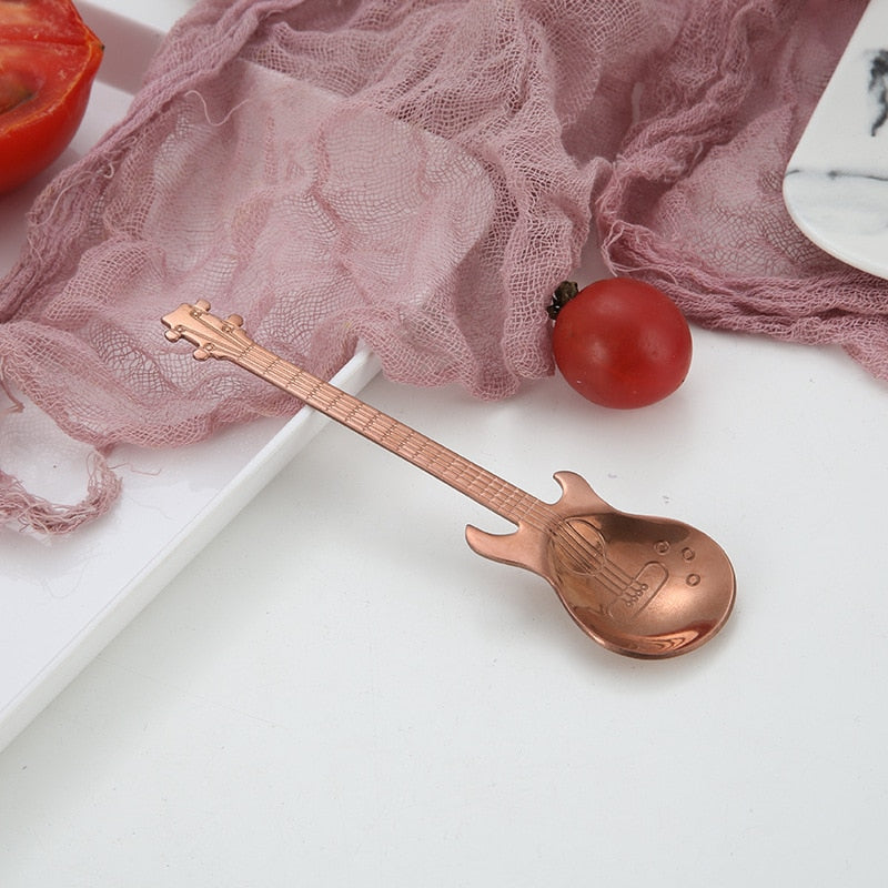 Stainless Steel Guitar Shaped Love Coffee Spoon Teaspoon Children Spoon New Beautiful 7 Colors Coffee Tea Use Kitchen Spoon