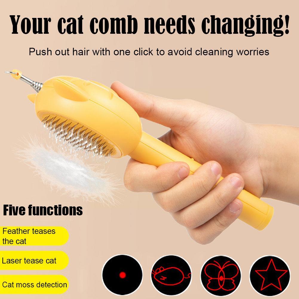 2IN1 Pet Grooming Comb Cat Shedding Brush Hair Fur Remover Combs Cat Stick Toys Laser Cat Toy For Kitten Playing Teaser Wan M3X4